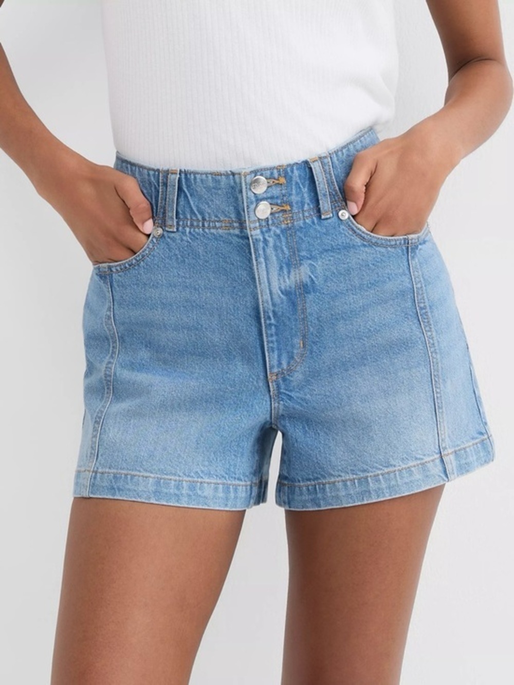 Loft Rivete Curvy Seamed High Rise Denim Shorts in Mid Wash Size 27 - Picture 1 of 3